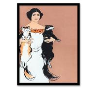 Artery8 Edward Penfield Woman Holding Two Cats Drawing Framed Wall Art Print Home Décor A4