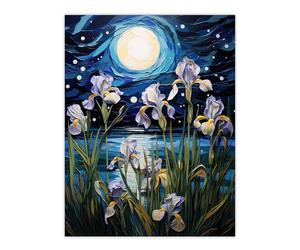 Artery8 Ethereal Iris Flower Blooms Fantasy Lake Full Moon Large Wall Art Poster Print Thick Paper 18X24 Inch