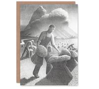 Artery8 Grant Wood Art Card Approaching Storm in Wheat Farm