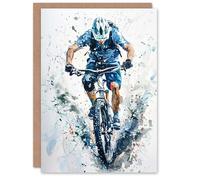 Artery8 Greeting Card Mountain Biker Action Shot Paint Splat Portrait For Him Man Birthday Card