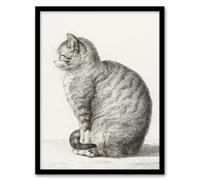 Artery8 Jean Bernard Sitting Smiling Cat Pencil Drawing Framed Wall Art Print Home Décor A4