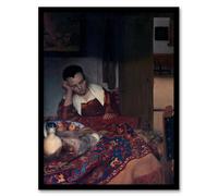 Artery8 Johannes Vermeer A Maid Asleep Portrait Painting Framed Wall Art Print Home Décor A3