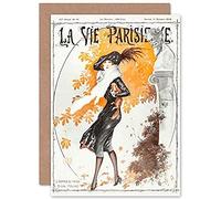 Artery8 La Vie Parisienne Fall Fashion Woman Dog Magazine Cover Sealed Greeting Card Plus Envelope Blank inside París Moda Mujer Portada de la revista Cubrir