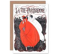 Artery8 La Vie Parisienne Red Woman Pierrot Clown Magazine Cover Sealed Greeting Card Plus Envelope Blank inside París Mujer Payaso Portada de la revista Cubrir