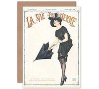 Artery8 La Vie Parisienne Spring Rain Umbrella Magazine Cover Sealed Greeting Card Plus Envelope Blank inside París Primavera Lluvia Paraguas Portada de la revista Cubrir