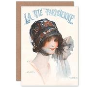 Artery8 La Vie Parisienne Woman Floral Hat Bow Magazine Cover Sealed Greeting Card Plus Envelope Blank inside París Mujer Portada de la revista Cubrir