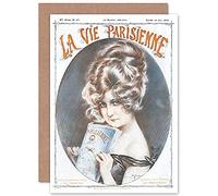 Artery8 La Vie Parisienne Woman Reading Magazine Cover Sealed Greeting Card Plus Envelope Blank inside París Mujer Portada de la revista Cubrir