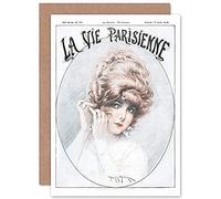Artery8 La Vie Parisienne Woman with Earrings Magazine Cover Sealed Greeting Card Plus Envelope Blank inside París Mujer Portada de la revista Cubrir
