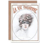Artery8 La Vie Parisienne Woman with Headband Magazine Cover Sealed Greeting Card Plus Envelope Blank inside París Mujer Portada de la revista Cubrir