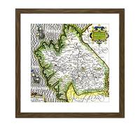 Artery8 Map Antique Mercator 16th Century Galicia Old Replica 9X9 Inch Square Wooden Framed Wall Art Print Picture with Mount
