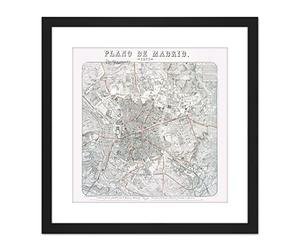 Artery8 Map Antique Morales 1879 Madrid City Plan Old Replica 9X9 Inch Square Wooden Framed Wall Art Print Picture with Mount