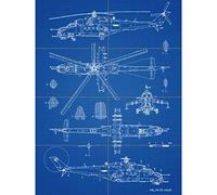 Artery8 Mil MI-35 Hind Helicopter Gunship Blueprint Plan XL Giant Panel Poster (8 Sections) Azul Póster