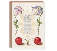 Artery8 Model Book of Calligraphy Art Card Columbines and Sweet Cherries