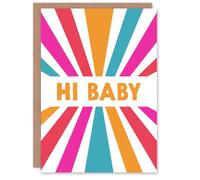 Artery8 New Baby Card Hi Baby Bright Groovy Retro Stripe Design