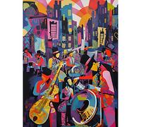 Artery8 New Orleans Jazz Festival Street Musicians Playing Music City at Sunset Abstract Modern Painting Large Wall Art Poster Print Thick Paper 18X24 Inch