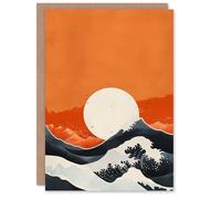 Artery8 Orange Sunset Sky Great Wave Abstract Seascape Blank For Him Or Her Art Birthday Card