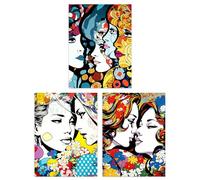Artery8 Set of 3 A4 LGBTQ+ Love Vibrant Pop Art Paintings Lesbian Couple Floral Portraits Unframed Wall Art Living Room Poster Prints Pack