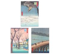 Artery8 Set of 3 Hiroshige Views of Edo Blue Green Japanese Wall Art Prints A4 Size Living Room Decor