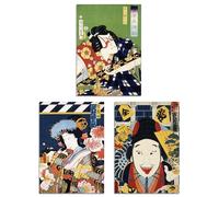 Artery8 Set of 3 Vintage Japanese Theatre Colourful Kabuki Wall Art Prints A3 Size Living Room Decor