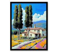 Artery8 Spanish Countryside House Summer Landscape Travel Living Room Artwork Framed Wall Art Print 18X24 Inch