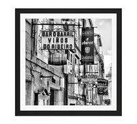 Artery8 Spanish Street Bars Restuarants Black White Photo Square Wooden Framed Wall Art Print Picture 16X16 Inch Español Calle Fotografía Madera pared Imagen