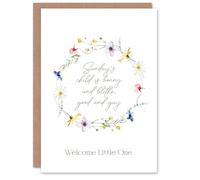 Artery8 Sunday's Child is Bonnie and Blithe Floral Wreath New Baby Card