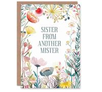 Artery8 Tarjeta de felicitación de cumpleaños con texto en inglés Happy Flowers Sister From Another Mister Step For Her Woman