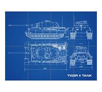 Artery8 Tiger II Panzerkampfwagen Heavy Tank Blueprint Plan XL Giant Panel Poster (8 Sections) Tanque Azul Póster