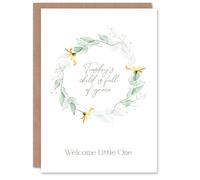 Artery8 Tuesday's Child is Full of Grace Floral Wreath New Baby Card