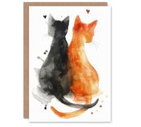 Artery8 Valentine's Day Card Black Cat Orange Tabby Lover Sweet Love Blank Arty Art All Occasion Greeting Card