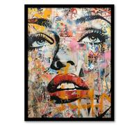 Artery8 Vintage Pop Art Portrait Street Art Graffiti Living Room Artwork Framed Wall Art Print A4