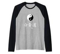 Artes Marciales Aikido Tao Yin Yang Símbolo Chino Caracteres Camiseta Manga Raglan