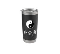 Artes Marciales Aikido Tao Yin Yang Símbolo Chino Caracteres Vaso térmico de acero inoxidable de doble pared