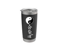 Artes Marciales Aikido Tao Yin Yang Símbolo Chino Caracteres Vaso térmico de acero inoxidable de doble pared