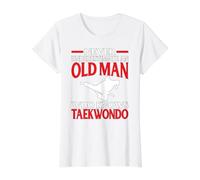 Artes Marciales Nunca Subestimes Old Man Knows Taekwondo Camiseta gráfica económica, Mujer, Blanco, S