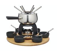 Artesà Juego de Fondue con Plato Giratorio Lazy Susan, Olla de Fondue de Acero Inoxidable con Quemador, Recipientes y Utensilios, Juego de 22 Piezas, Negro