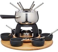 Artesà Juego de Fondue con Plato Giratorio Lazy Susan, Olla de Fondue de Acero Inoxidable con Quemador, Recipientes y Utensilios, Juego de 22 Piezas, Negro