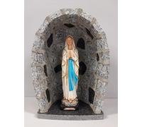 ArteSacraCaravaggio - Cueva para estatua artesanal de granito gris, 41 x 30 cm y estatua de la Virgen de Lourdes 31 cm de mármol de resina, hecha íntegramente a mano de producción artesanal italiana