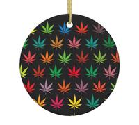 Artesanía de cerámica de doble cara, decoración de árbol de Navidad, adorno de Navidad para vacaciones, hojas de cannabis coloridas