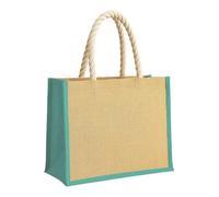 Artexia Bolsa de yute de playa grande, 20 l, con asas de cuerda, bolsa de playa de yute natural con fuelle y detalles de colores, bolsa de yute personalizable 40 x 30 x 17 cm, verde agua, 40x30x17cm