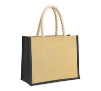 Artexia Bolsa de yute de playa grande, 20 l, con asas de cuerda, bolsa de playa de yute natural con fuelle y detalles de colores, bolsa de yute personalizable 40 x 30 x 17 cm, Negro , 40x30x17cm