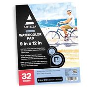 Arteza Cuaderno de papel acuarela para expertos, (22,9x30,5 cm), bloc encolado de 32 hojas, prensado en frío, sin ácido, 300 gsm, cuaderno de dibujo ideal para técnicas de acuarela y medios mixtos