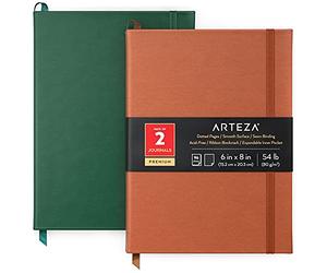 ARTEZA Cuaderno Punteado, 15 x 20 cm [Set de 2, Verde Oscuro y Color Cuero], Pack Cuaderno, Diarios de Tapa Dura con Papel de Puntos [96 Hojas]