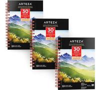 Arteza Cuadernos de acuarela | 13,9x21,6 cm | Pack de 3 blocs de 30 hojas | Papel de acuarela Arteza | Grosor 300 gsm| Color blanco, sin ácido, ideal para acuarelas, medios secos y técnicas mixtas