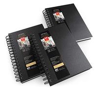 ARTEZA Cuadernos de acuarela, 5.5x8.5” (14 x 21,6 cm), pack 3 blocs, 96 hojas, tapa dura negra, papel 300 gsm, encuadernado en espiral para acuarela, gouache, acrílico, lápiz, medios húmedos y secos