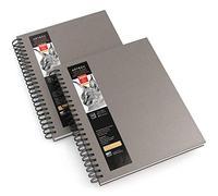 Arteza Cuadernos de dibujo, (22,8 x 30,5 cm), pack de 2 blocs con espiral, 200 hojas total, papel 100 GSM, tapa dura gris, para lápices de colores y grafito, carbón, bolis, ceras y medios secos