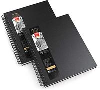 Arteza Cuadernos de dibujo, (22,9 x 30,5 cm), pack de 2 blocs con espiral, total 200 hojas, papel 100 GSM, tapa dura negra, para lápices de colores y grafito, carbón, bolis, ceras y medios secos