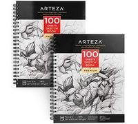 Arteza Cuadernos de dibujo | Pack de 2 blocs en espiral de doble anilla | 100 hojas cada uno | Papel grueso para bocetos | Tamaño 22,9 x 30,5 cm | Grosor 100 gsm | Sin ácidos | Blanco brillante