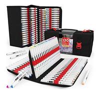 ARTEZA EverBlend Set de rotuladores de arte de doble punta (fina y biselada) | 120 colores vivos | Incluye un práctico maletín | Rotuladores de alcohol para mezclas y capas