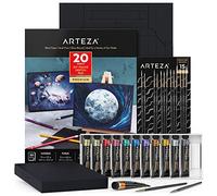 Arteza Juego de pintura gouache, 12 pinturas metálicas de gouache y paquete de lienzos plegables de papel negro, material de arte para niños, kit de arte para adultos
